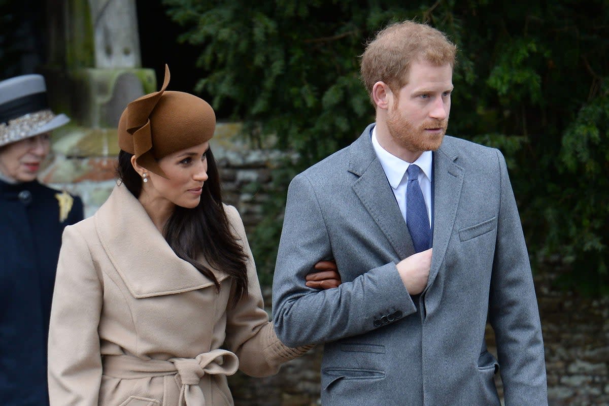 Meghan Markle and Prince Harry leaving the Christmas Day morning church service at St Mary Magdalene Church in Sandringham (PA Wire)