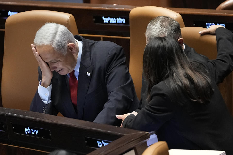 Israeli Prime Minister Benjamin Netanyahu attends a session in the Knesset, Israel's parliament in Jerusalem, Tuesday, May 23, 2023. (AP Photo/Ohad Zwigenberg)