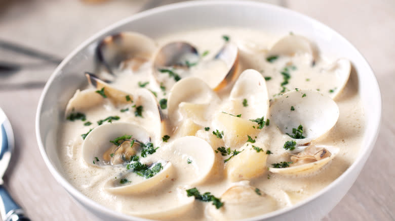 white clam chowder in a bowl