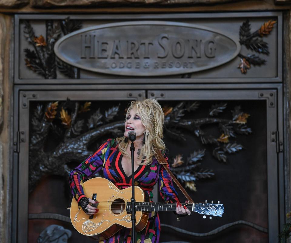 Dolly Parton welcomes guests to the grand opening of HeartSong Lodge & Resort at Dollywood on Nov. 3. This is Dollywood's second resort.