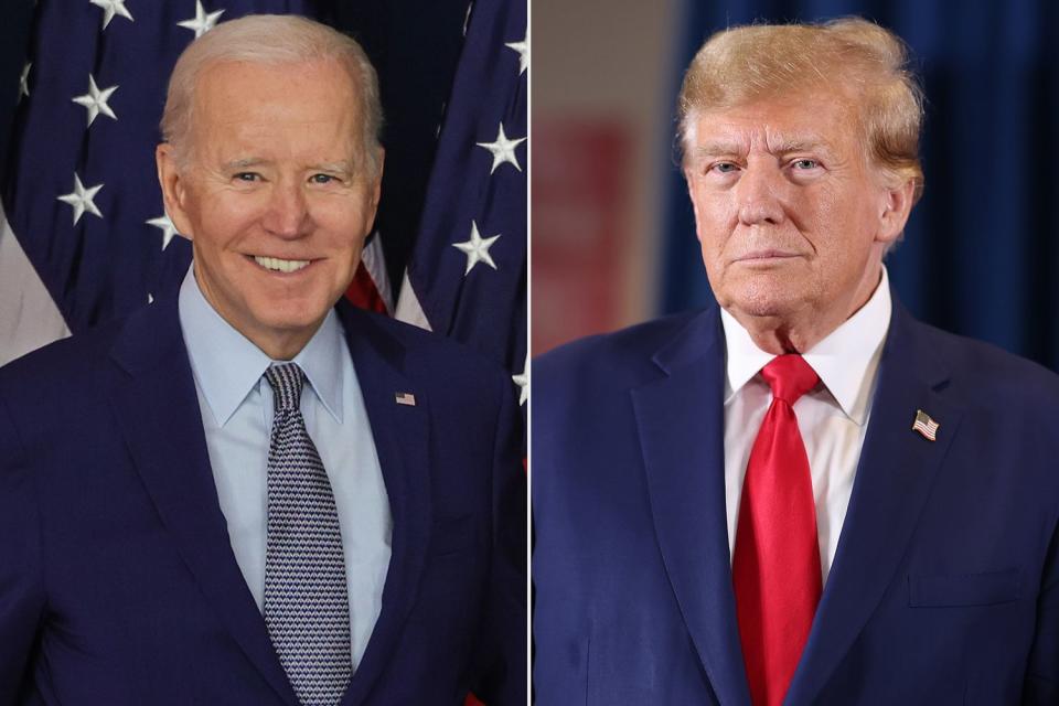 <p>Ethan Miller/Getty, Scott Olson/Getty</p> Joe Biden, Donald Trump