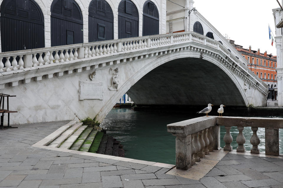 Rialto bridge is seen on March 9, 2020 in Venice, Italy. 