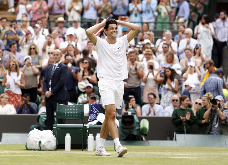 Taylor Fritz celebrates reaching the quarter-finals (Steven Paston/PA) (PA Wire)