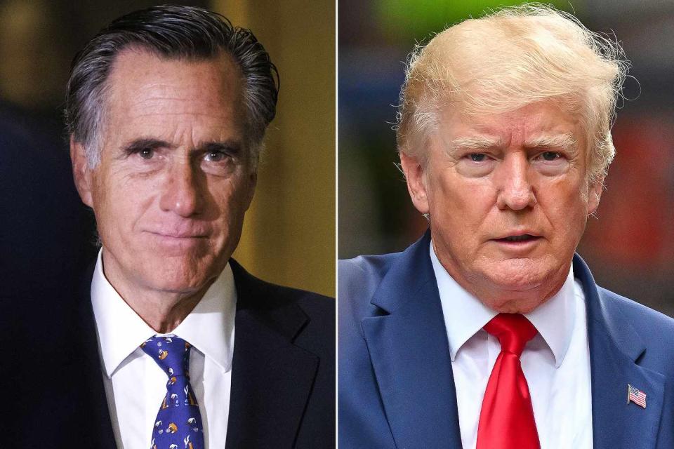 <p>Ting Shen/Bloomberg via Getty; James Devaney/GC Images</p> Mitt Romney; Donald Trump