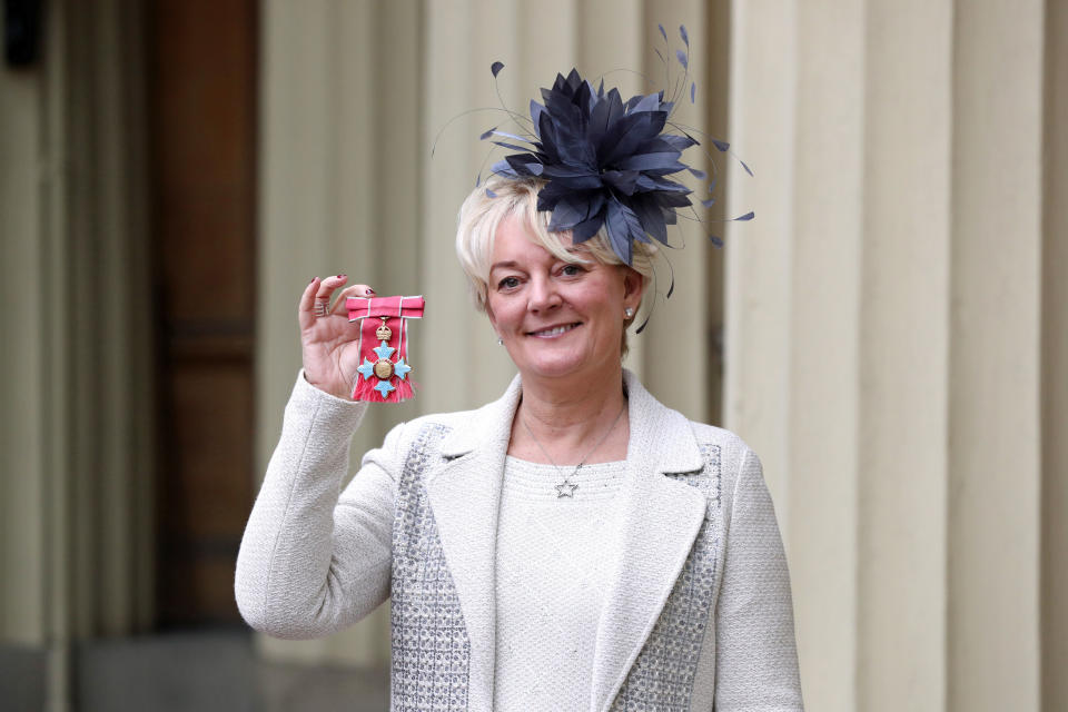 Entrepreneur Jo Malone after being made a CBE at an investiture ceremony at Buckingham Palace, London.