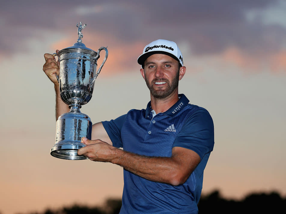 Dustin Johnson celebrates winning the US Open in 2016Getty