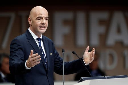FIFA President Gianni Infantino speaks at the 67th FIFA Congress in Manama, Bahrain May 11, 2017. REUTERS/Hamad I Mohammed/Files