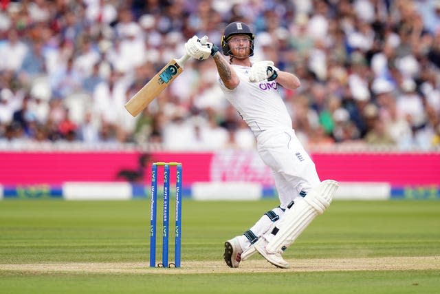 Ben Stokes hooks one of his nine sixes in the second innings at Lord's, with one hand coming off the bat