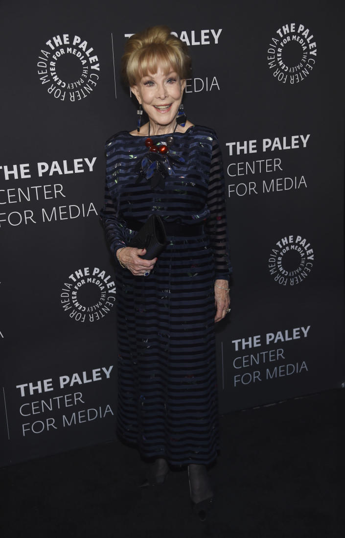 FILE - Barbara Eden poses at "The Paley Honors: A Special Tribute to Television's Comedy Legends" on Nov. 21, 2019, in Beverly Hills, Calif. Eden turns 90 on Aug. 23. (Photo by Chris Pizzello/Invision/AP, File)