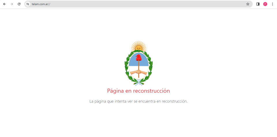 La página web de Telam se encuentra desactivada