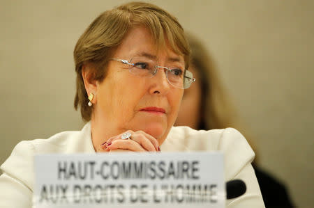 New United Nations High Commissioner for Human Rights Michelle Bachelet attends the Human Rights Council at the United Nations in Geneva, Switzerland, September 10, 2018. REUTERS/Denis Balibouse