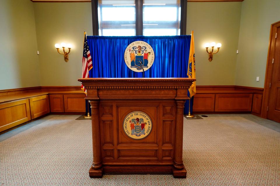 The press conference room in the newly-renovated New Jersey Statehouse in Trenton on Wednesday, March 22, 2023.