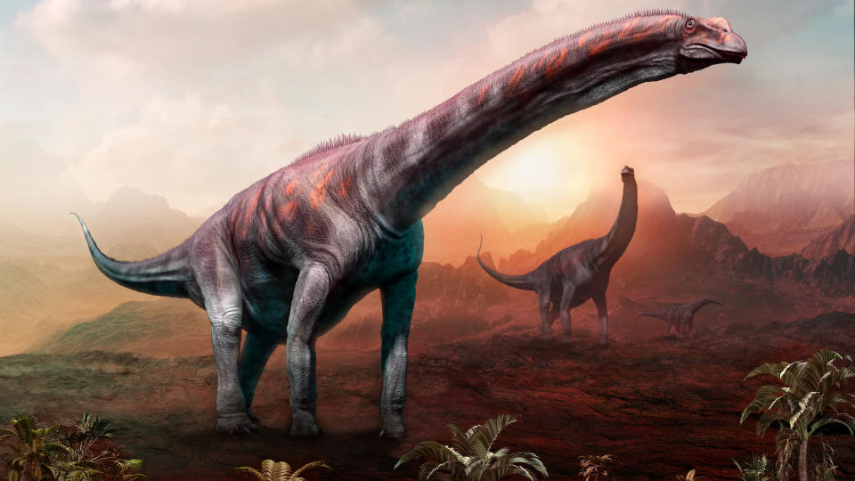 A 3D illustration of Argentinosaurus, possibly the most massive dinosaur that ever existed.