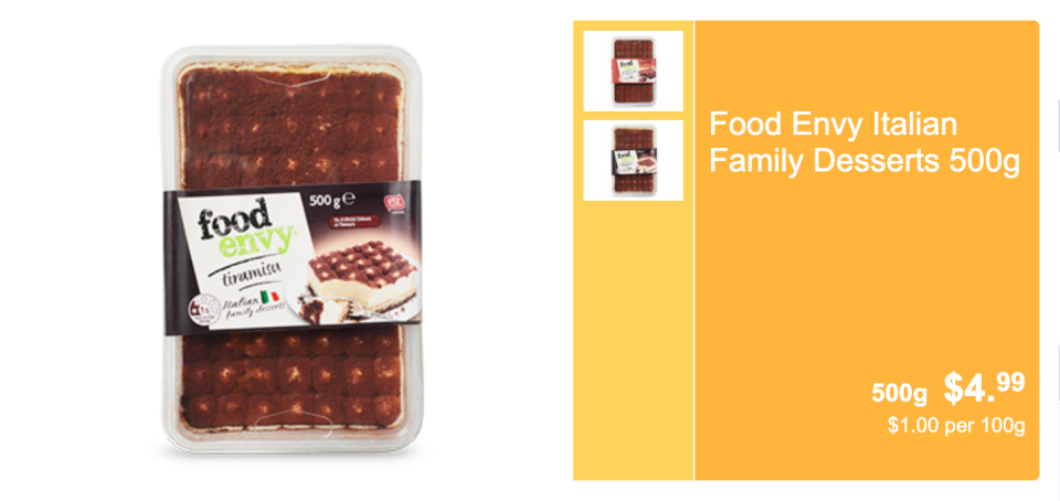 product shot of Aldi's Food Envy Italian Family Desserts tiramisu