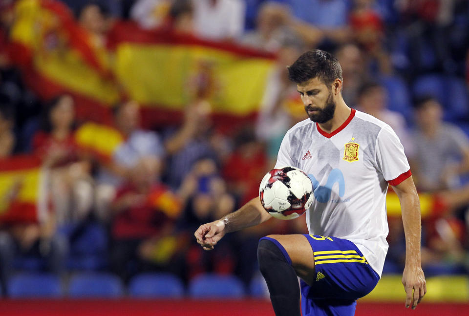 Spain’s Gerard Pique. (AP Photo/Alberto Saiz)