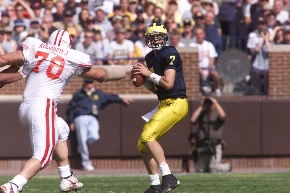 Drew Henson is ready to throw the ball as the Michigan plays Wisconsin at Michigan Stadium, in Ann Arbor on Sept. 30, 2000.