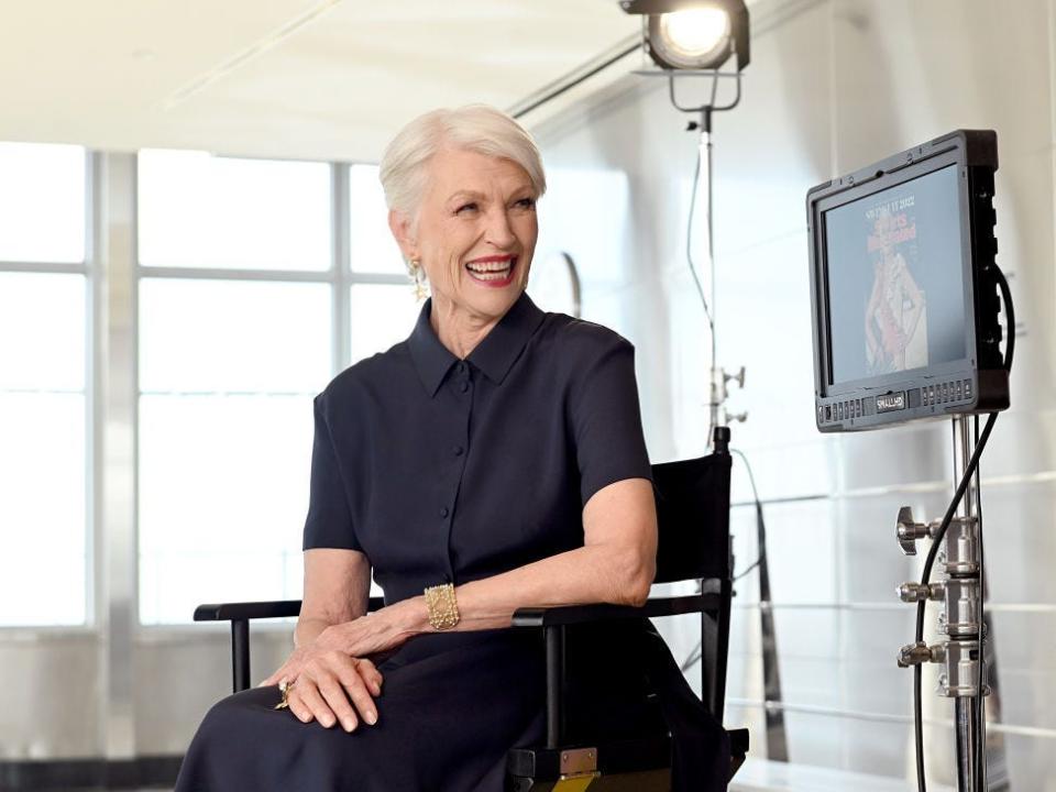 Maye Musk visits the Empire State Building as Sports Illustrated Swimsuit surprises Maye Musk as newest cover model on May 11, 2022 in New York City.