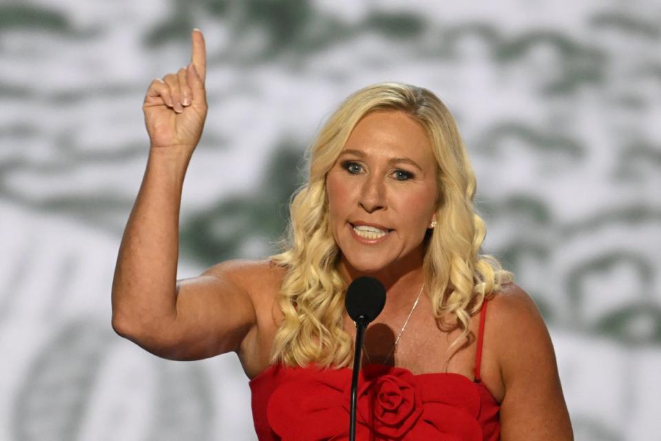 Greene speaks at the first day of the Republican National Convention (AFP via Getty Images)