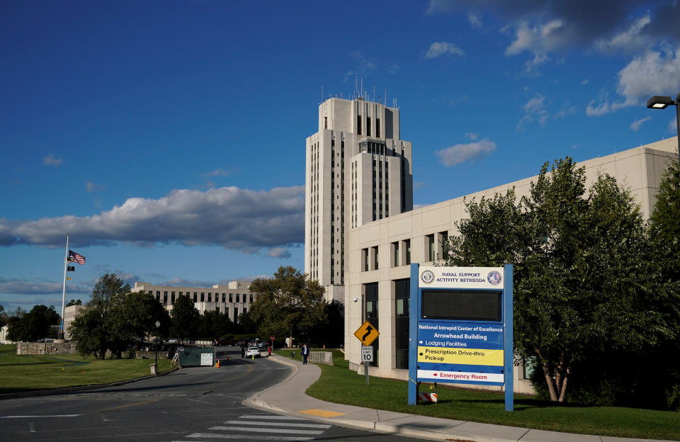 El Hospital Militar Walter Reed, en Bethesda, Maryland, cerca de Washington DC. Se indicó que Donald Trump sería trasladado a ese hospital tras dar positivo por covid-19. (Reuters)