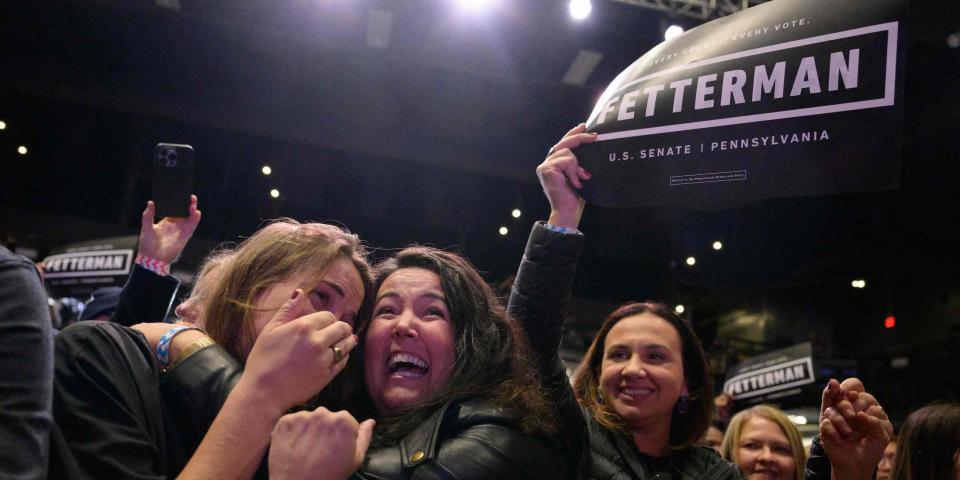 Supporters of John Fetterman celebrate on election night