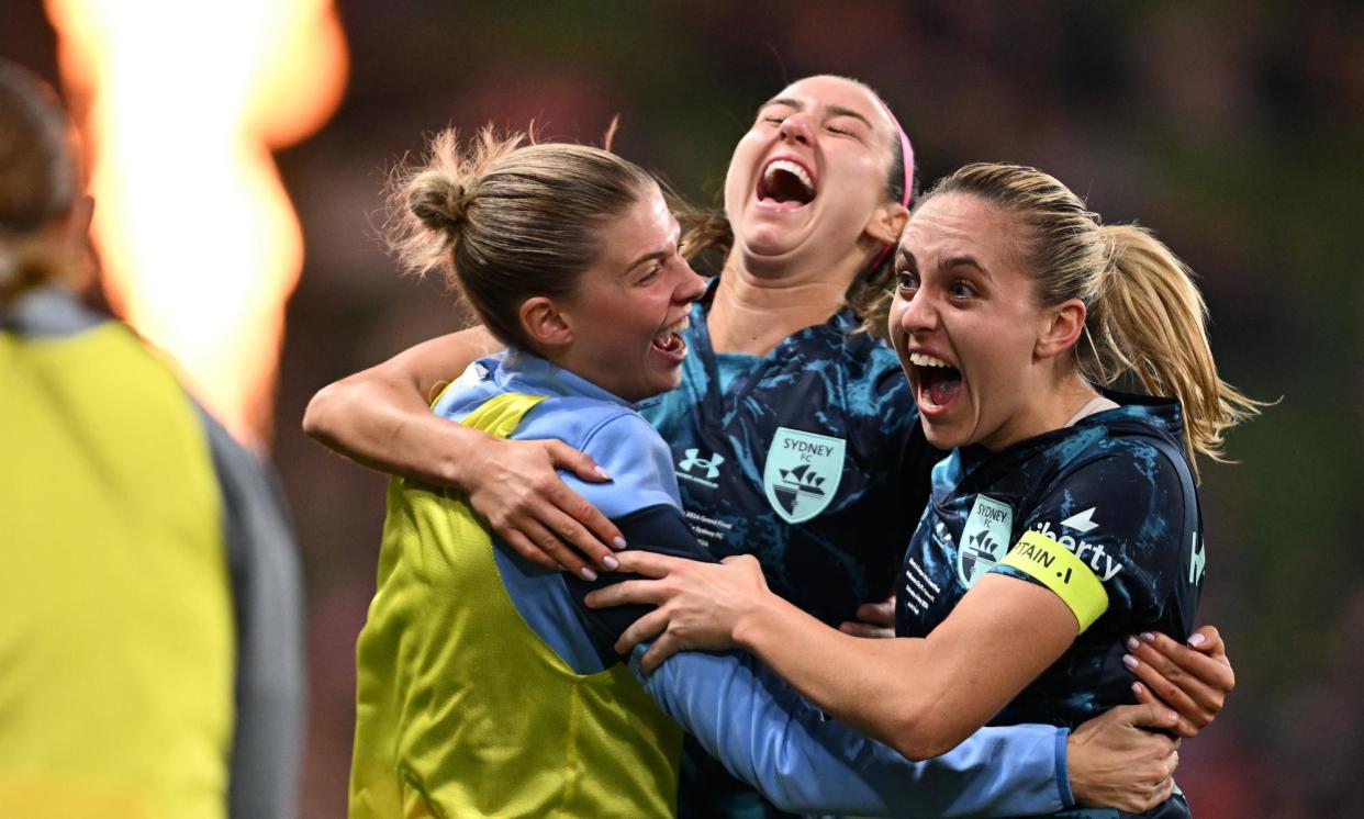 <span>Shea Connors rejoices with Sydney FC teammates after her winning goal in the A-League Women Grand Final </span><span>Photograph: Daniel Pockett/AAP</span>