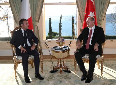 Turkish President Tayyip Erdogan meets with French President Emmanuel Macron prior to a summit on Syria, in Istanbul, Turkey October 27, 2018. Kayhan Ozer/Pool via REUTERS