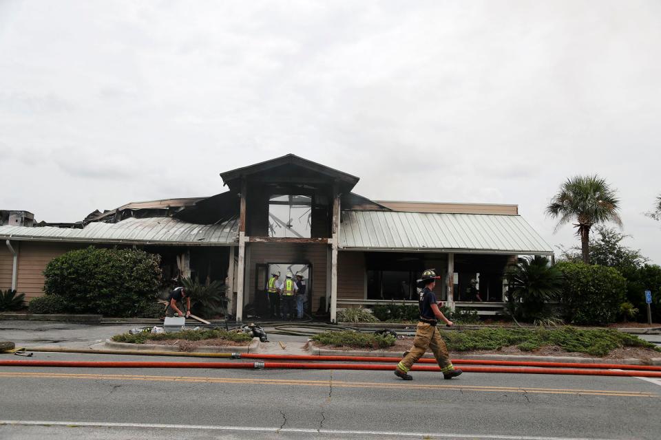 Chatham Emergency Services still works on scene at Pearl's Saltwater Grille after a fire destroyed the restaurant on Thursday.