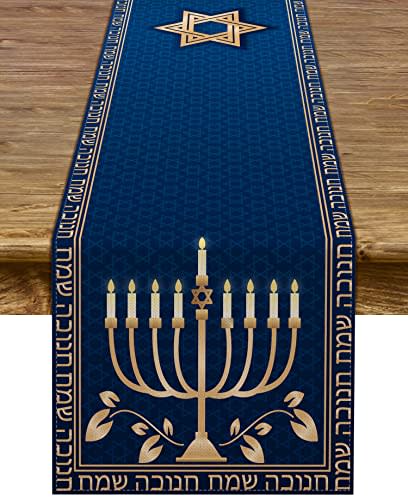 Hanukkah Table Runner Chanukah Menorah Star of David Jewish Festival Holiday Party Kitchen Dining Home Decoration