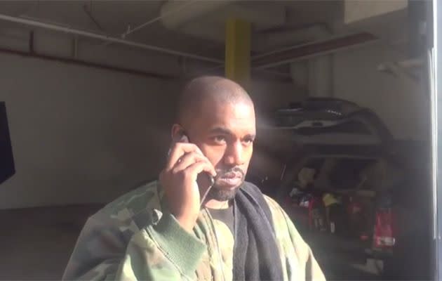 Kanye on the phone. Photo: YouTube