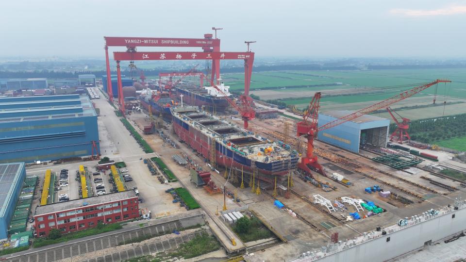 Several ships are under construction at a shipbuilding enterprise in the Taicang Port Economic and Technological Development Zone in Suzhou, Jiangsu province, China, on July 15, 2024.