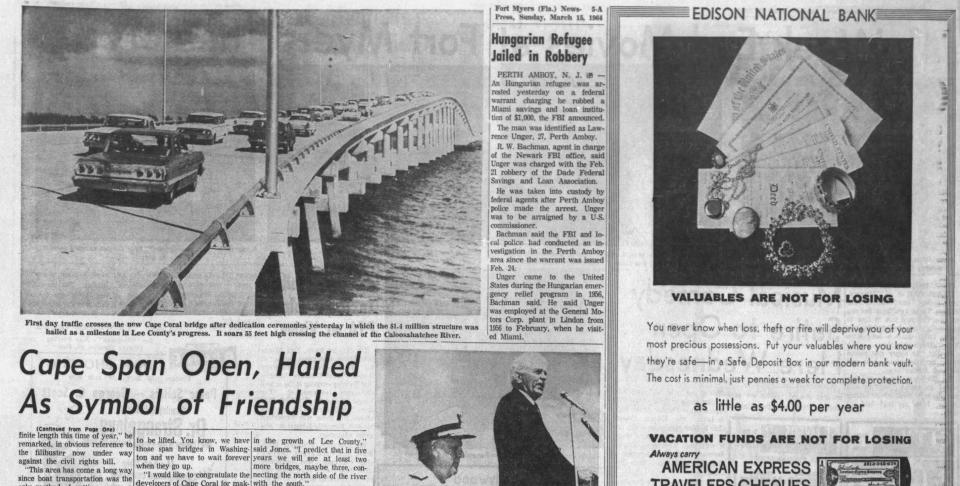 More coverage of the ribbon cutting for the Cape Coral Bridge inside the Sunday, March 15, 1964 edition of the The News-Press.