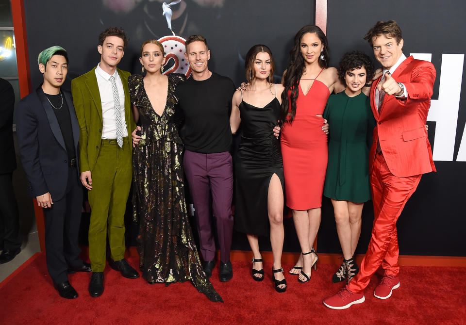 Phi Vu, Israel Broussard, Jessica Rothe, Christopher Landon, Rachel Matthews, Ruby Modine, Sarah Yarkin, and Jason Blum at a Screening of "Happy Death Day 2U"