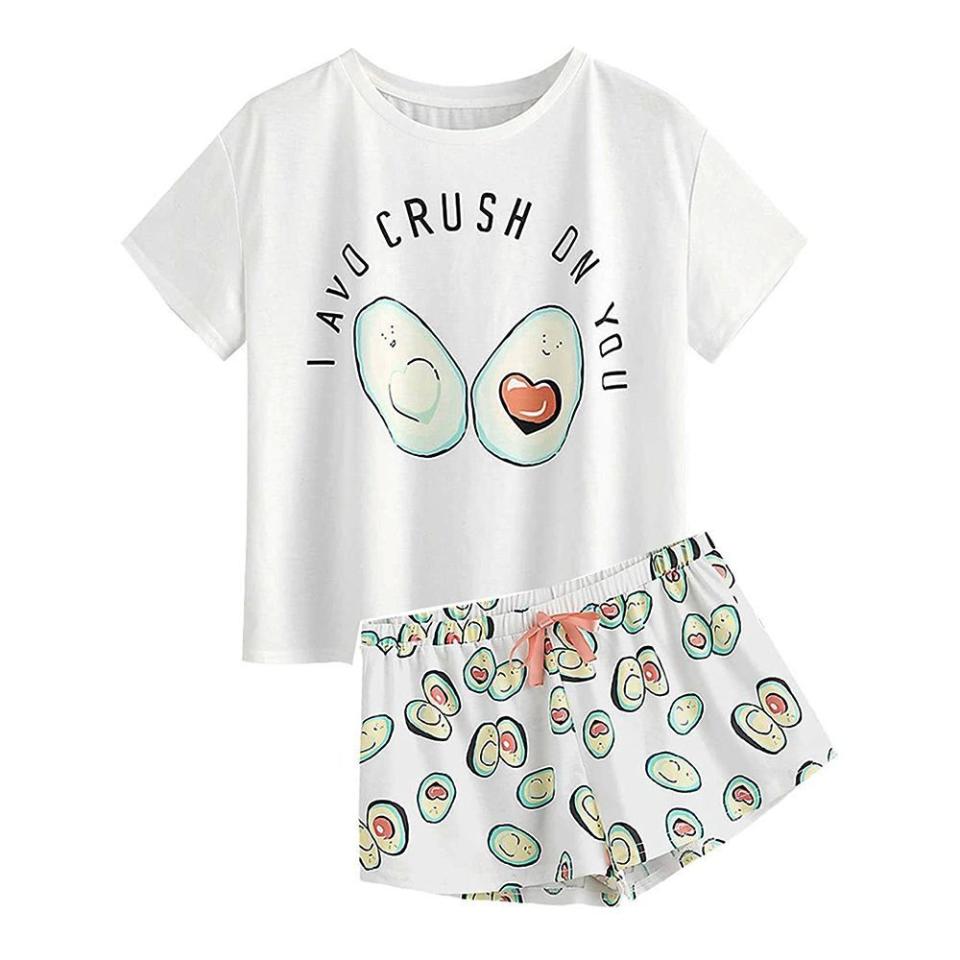 Women's Cute Cartoon Print Tee and Shorts Pajama Set