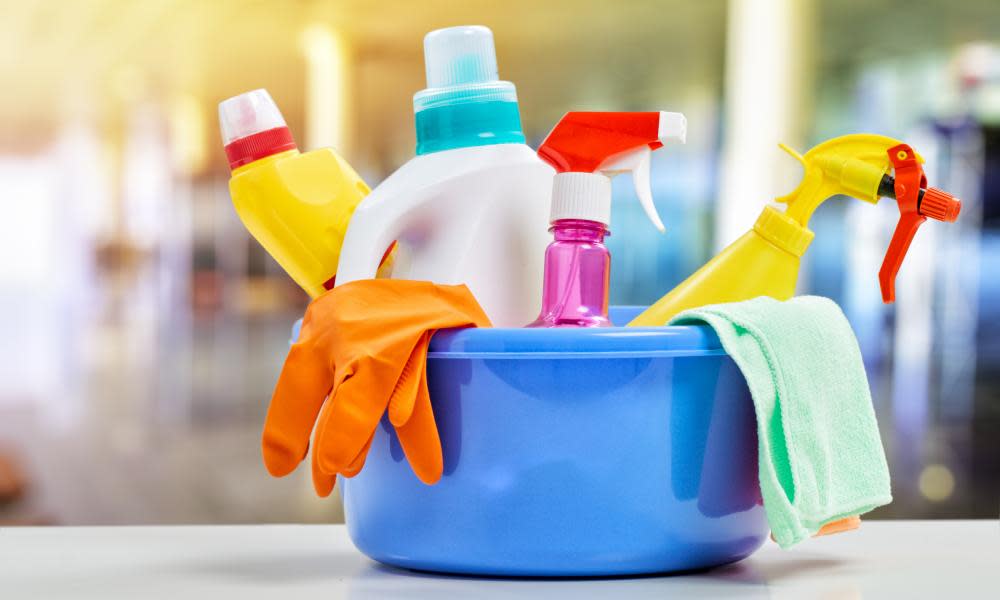 Bowl with domestic cleaning products