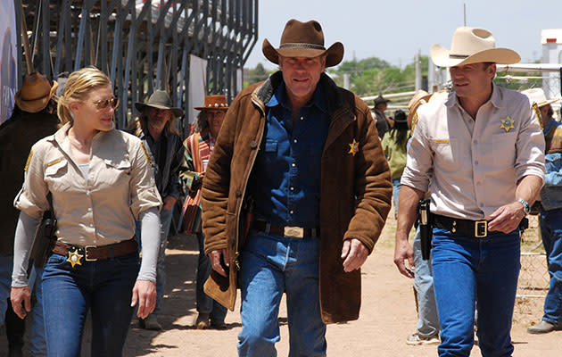 <b>Longmire (Sun, 9pm, TCM)</b><br> This ten-part drama series has received a lot of critical acclaim in the USA and could become a popular cult hit here as well. Robert Taylor (Agent Smith’s evil sidekick in ‘The Matrix’) stars as Longmire, a tough, honest sheriff in Absaroka County, Wyoming who is mourning the death of his wife, trying to bring up his daughter Cady (Cassidy Freeman – ‘Smallville’) and facing down a powerplay from ambitious underling Branch (Bailey Chase – ‘Damages’). Fortunately for him, he’s got his loyal deputy Katee Sackhoff (the much-loved ‘Battlestar Galactica’ actress is excellent as ever) and wise old Native American best bud Lou Diamond Phillips (awesome, obviously) in his corner, and with a support system of Starbuck and Ritchie Valens, he can’t go far wrong, can he? A nice blend of police procedural and subtle character stuff, this could be the new ‘Justified’. The huge wide open spaces make for some wonderful backdrops, too.