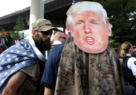 Proud Boys and their supporters attend a rally in Portland, Oregon