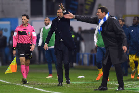 Soccer Football - Serie A - SPAL vs Juventus - Paolo Mazza, Ferrara, Italy - March 17, 2018 Juventus coach Massimiliano Allegri and Spal coach Leonardo Semplici REUTERS/Alberto Lingria