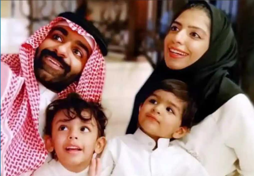 薩爾瑪（右上）2020年回到沙烏地阿拉伯，打算將2名孩子與丈夫帶到英國，卻遭逮捕並判34年徒刑。（圖／翻攝自推特）