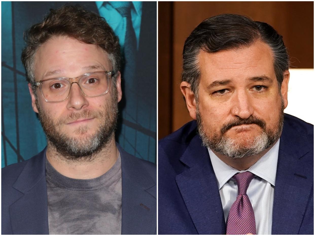 Actor and filmmaker Seth Rogen, and US governor Ted Cruz (Leon Bennett/Greg Nash-Pool/Getty Images)