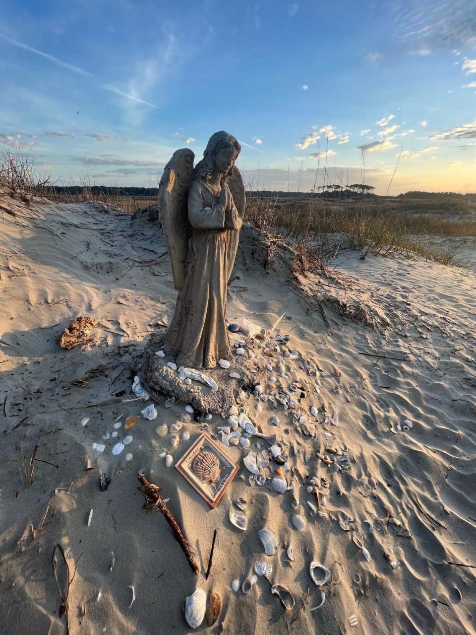 Statue locally known as the ‘Angel of Hope’ in the dunes of the Cherry Grove section of North Myrtle Beach. Photo courtesy Marissa Cooper Winstead. April 12, 2022.