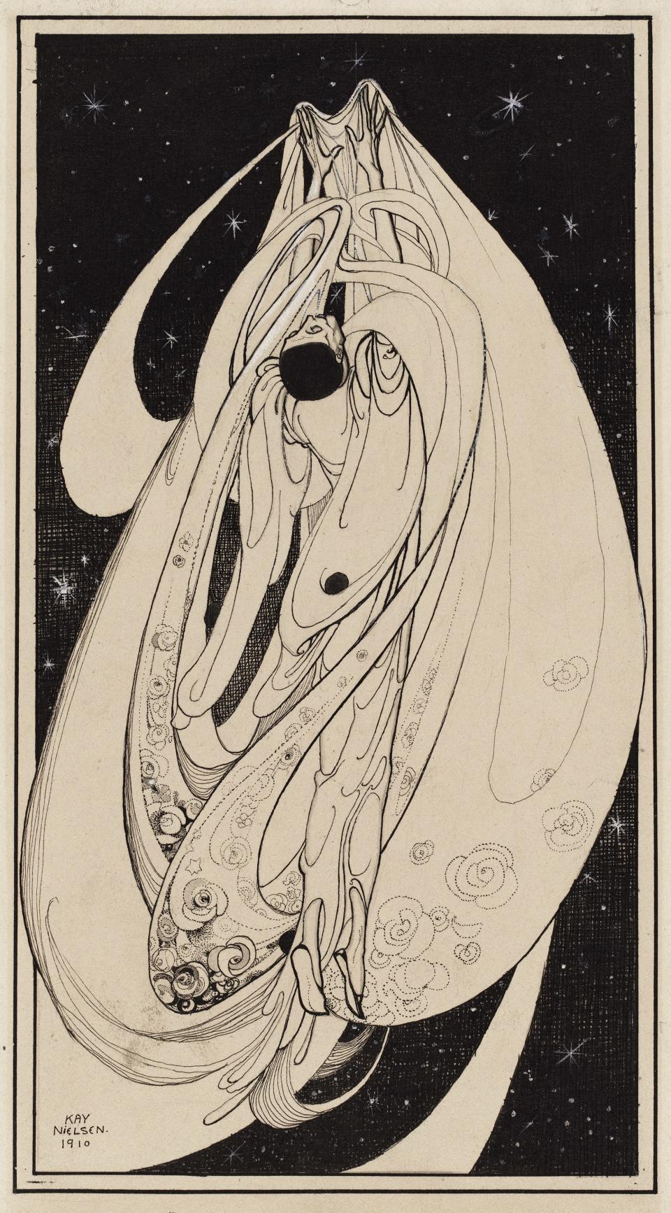 Yearning, from The Book of Death series. Kay Nielsen, 1910. Pen and brush and ink, opaque watercolor, over graphite.
Promised gift of Kendra and Allan Daniel.