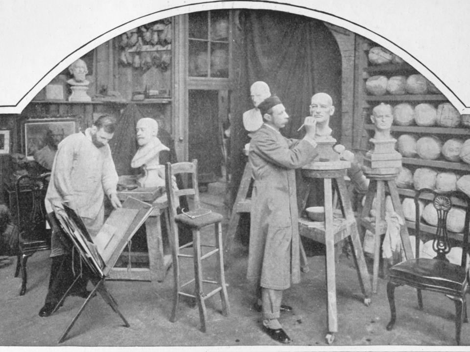 Preparing models at Madame Tussaud's, London, c1903