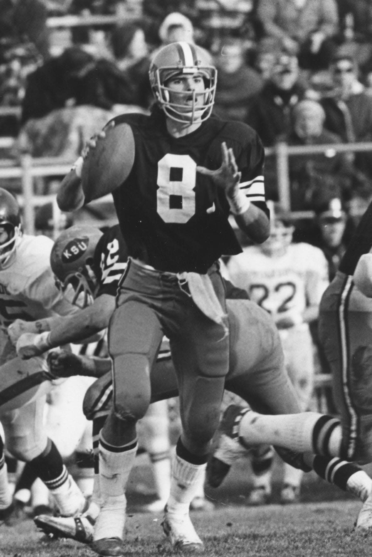 Kent State quarterback Greg Kokal looks to throw during a 1972 game.
