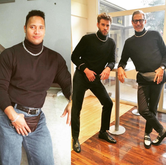 The Rock, Liam Hemsworth, and Jeff Goldblum