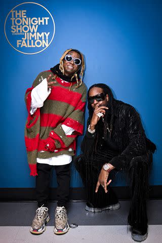 <p>Todd Owyoung/NBC via Getty</p> Lil Wayne and 2 Chainz make a joint appearance at 'The Tonight Show Starring Jimmy Fallon' on Friday