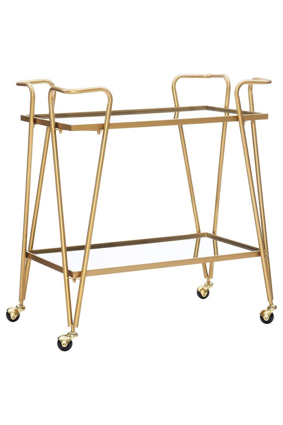 15) Gina Mid-Century Bar Cart, Gold