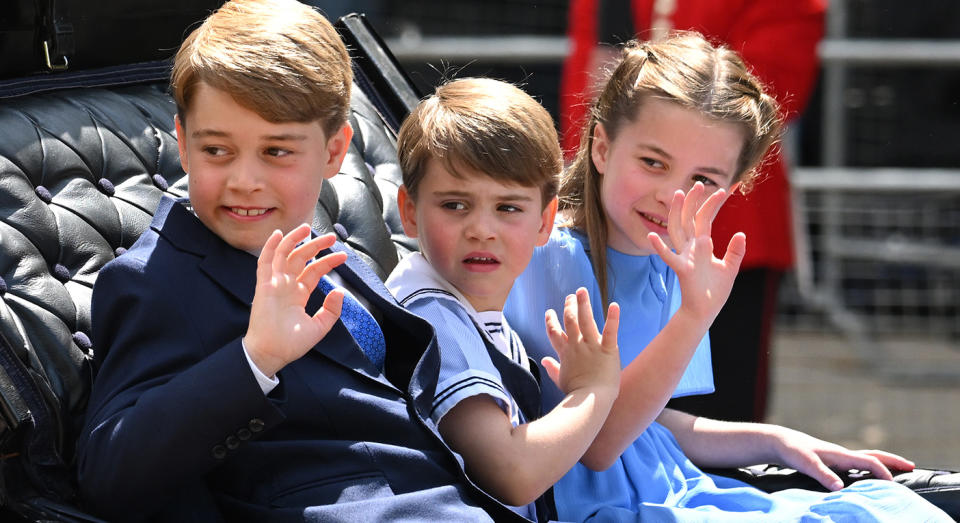 (From left) Prince George, Prince Louis and Princess Charlotte attended the Trooping the Colour parade for the first time. (Getty Images)