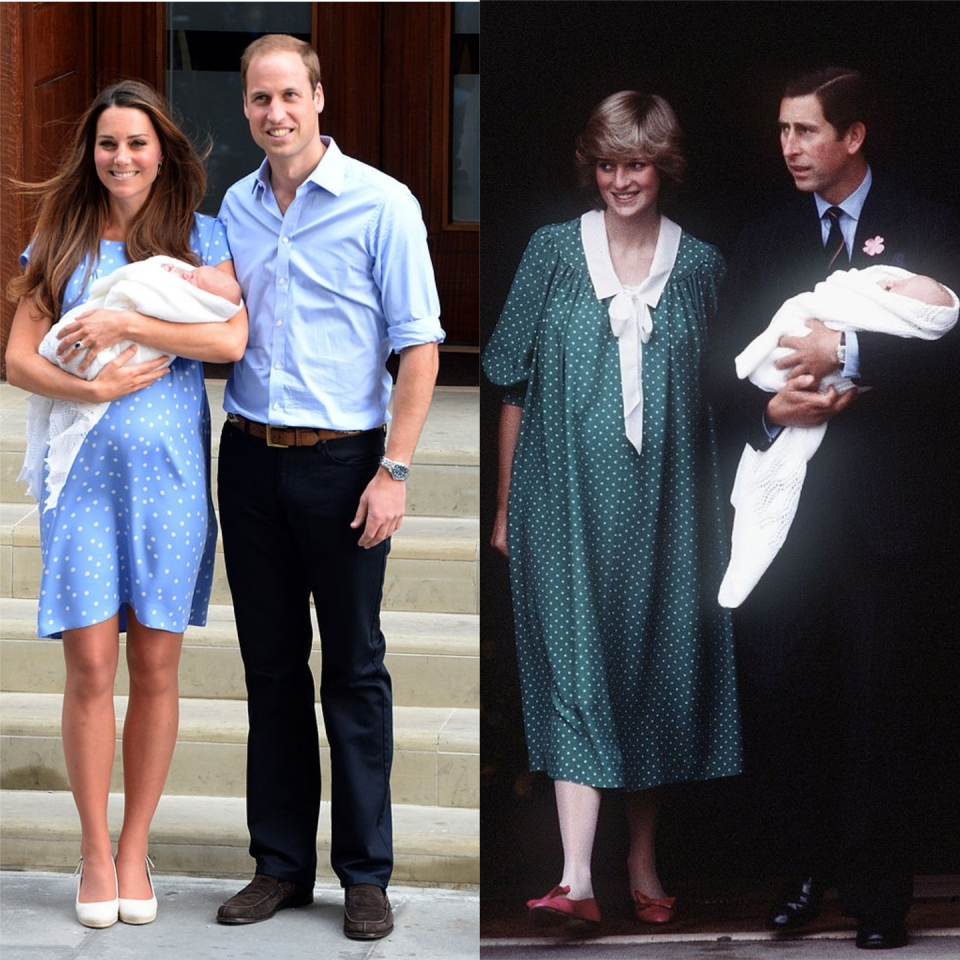 Kate Middleton in 2013 and Princess Diana in 1982