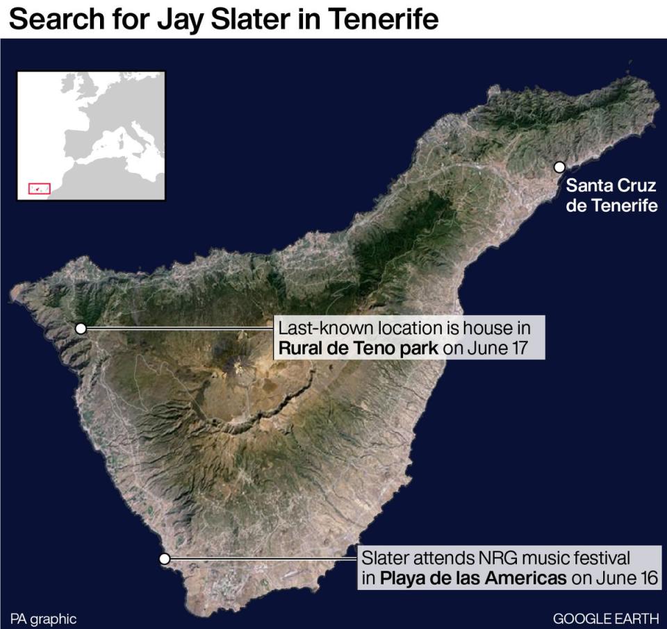 Jay Slater’s final movements have been mapped as the desperate search for the missing teenager continues (PA Wire)