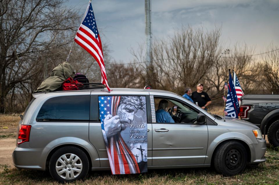 At the end of a convoy billed as "Take Our Border Back" in February near Quemado, Texas, signs of Christianity overlapped heavily with politics.
